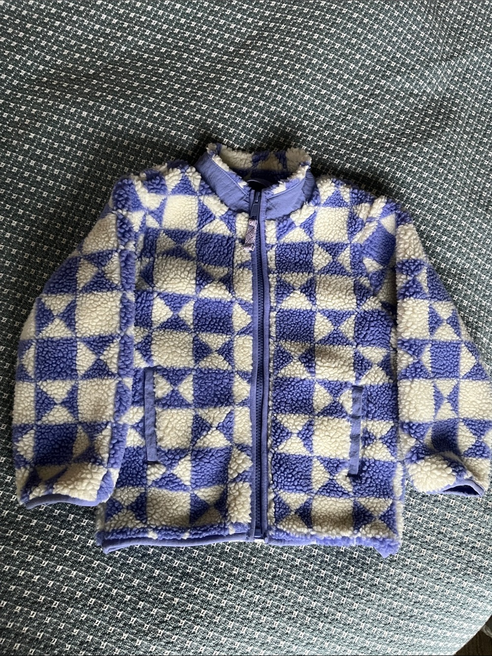 Hanna Andersson Blue and White Sherpa Zip Jacket
